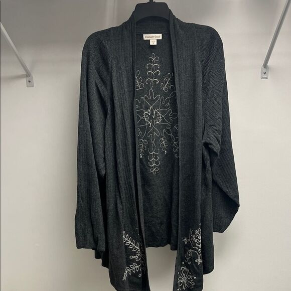 Coldwater Creek Dark Gray Embroidered Cardigan - Picture 1 of 5